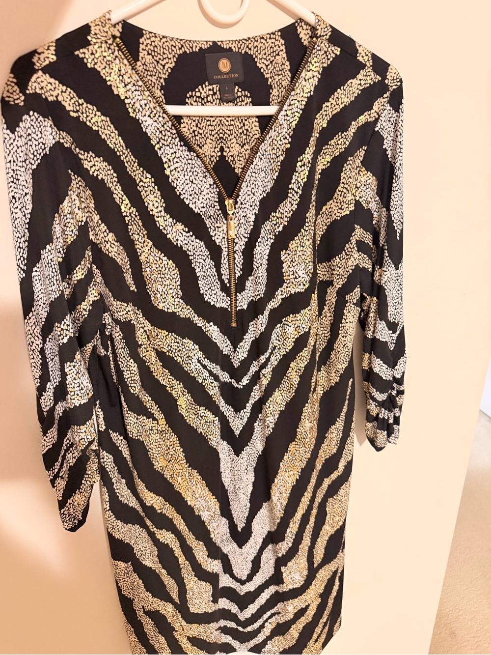 JM Collection Black, White & Gold Zebra-Print Midi Dress